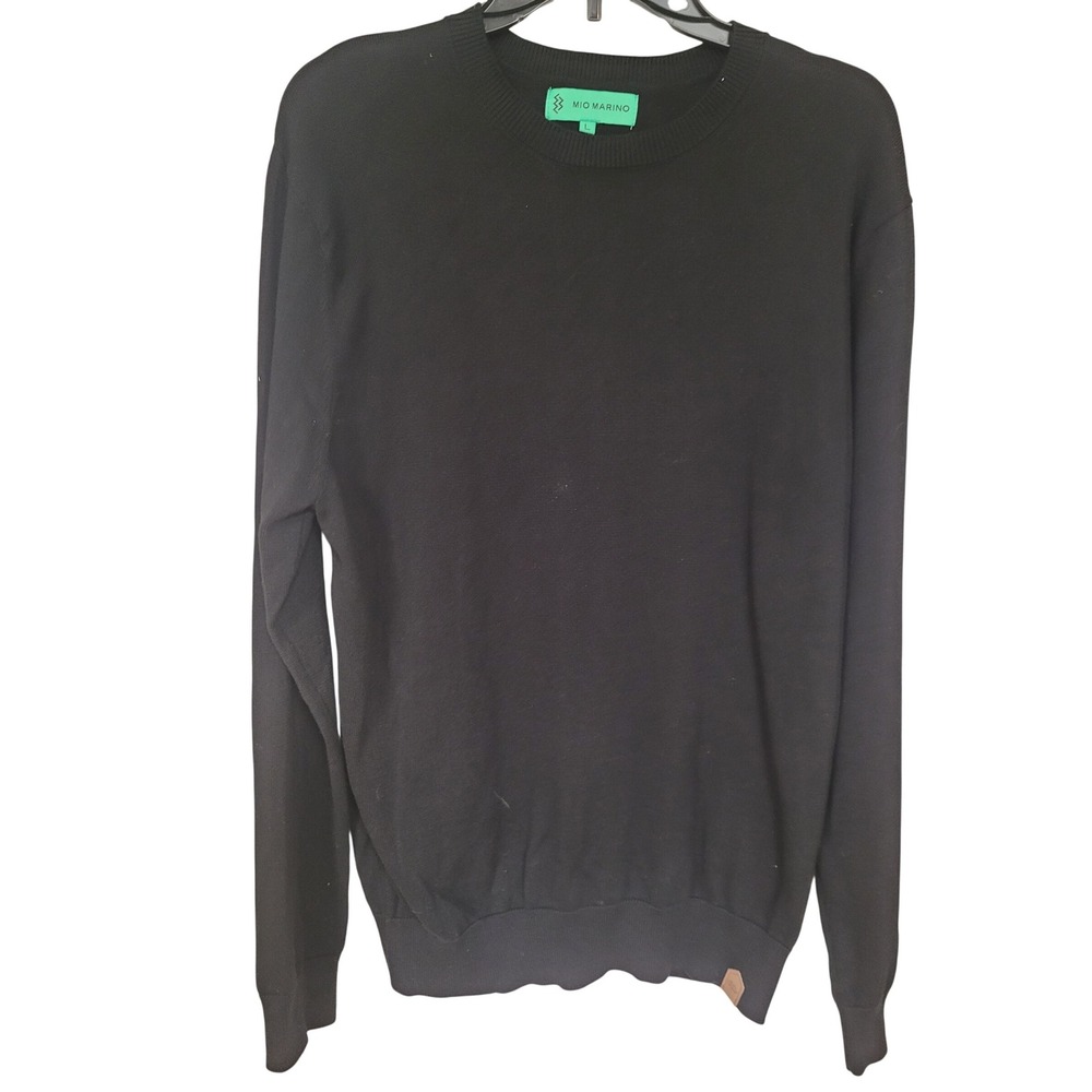 Mio Marino Men's Black Crew Neck Long Sleeve 100% Cotton Knit Sweater‎ Large